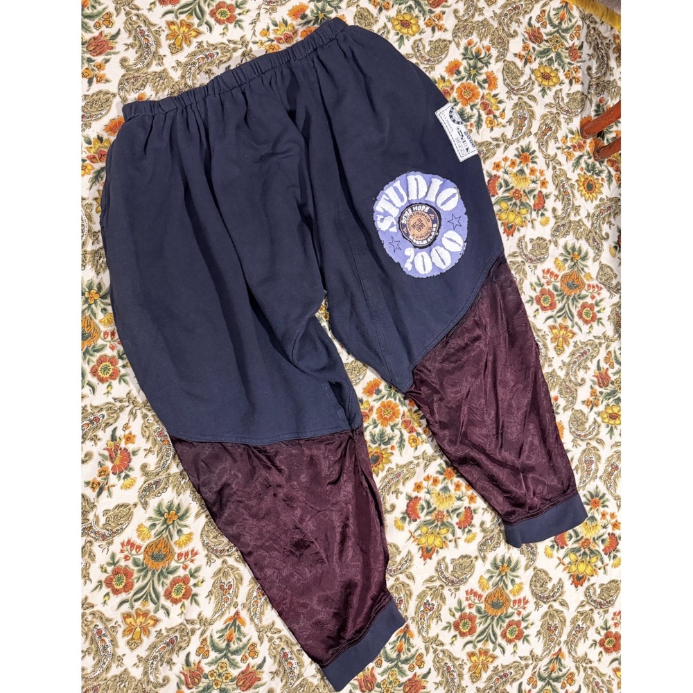 Vintage 80s Studio 2000 Black Burgundy Two Tone Harem Joggers Pants Made in USA